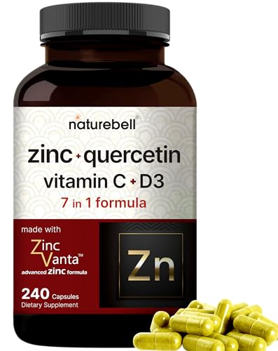 NatureBell Zinc Quercetin with Vitamin C & D3, 240 Capsules | Quercetin 1,000mg, 4 in 1 Zinc 50mg, Vitamin C 250mg, Vitamin D3 5,000 IU – ZincVanta Advanced Immune Defense & Lung Support