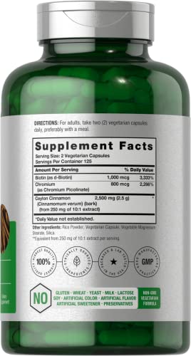 Cinnamon with Chromium Picolinate 2500mg | 250 Capsules | Plus Biotin | Vegetarian