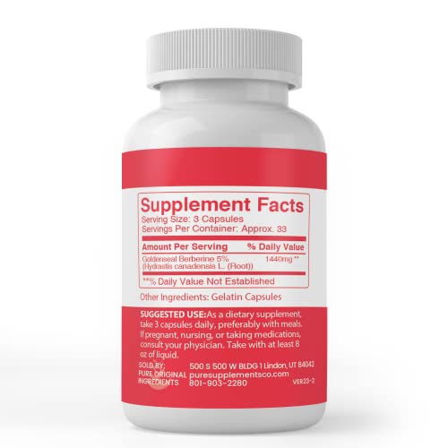 Pure Original Ingredients Berberine, (100 Capsules) Always Pure, No Additives Or Fillers