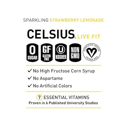 CELSIUS Sparkling Strawberry Lemonade, Functional Essential Energy Drink, 12 Fl Oz