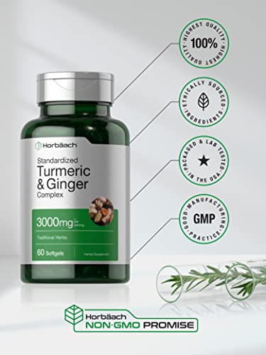 Turmeric and Ginger Supplement 3000 mg | 60 Softgel Capsules | Turmeric Curcumin Complex