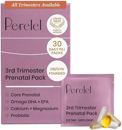 Perelel Birth Prep Bundle, 3rd Trimester Prenatal Vitamin Pack, Sleep Support, & Choline Boost