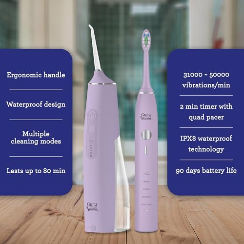 GuruNanda Lion & Lamb Kit (Lavender), Portable Water Flosser (300ml) with 4 Jet Tips