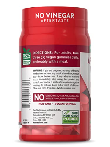 Nature's Truth Apple Cider Vinegar Gummies | 600 mg | 75 Gummies | Natural Apple Flavor