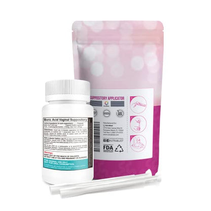 NutraBlast Boric Acid Vaginal Suppositories 800mg Complex w/FOS Prebiotic Enhancer