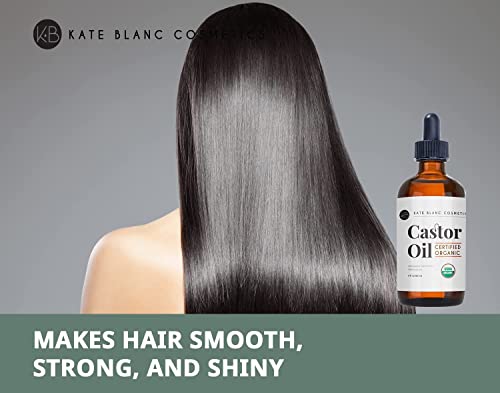 Kate Blanc Cosmetics Organic Castor Oil (4oz). 100% Pure, Cold Pressed, Hexane Free in a Glass Bottle