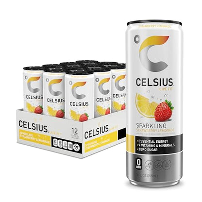CELSIUS Sparkling Strawberry Lemonade, Functional Essential Energy Drink, 12 Fl Oz 