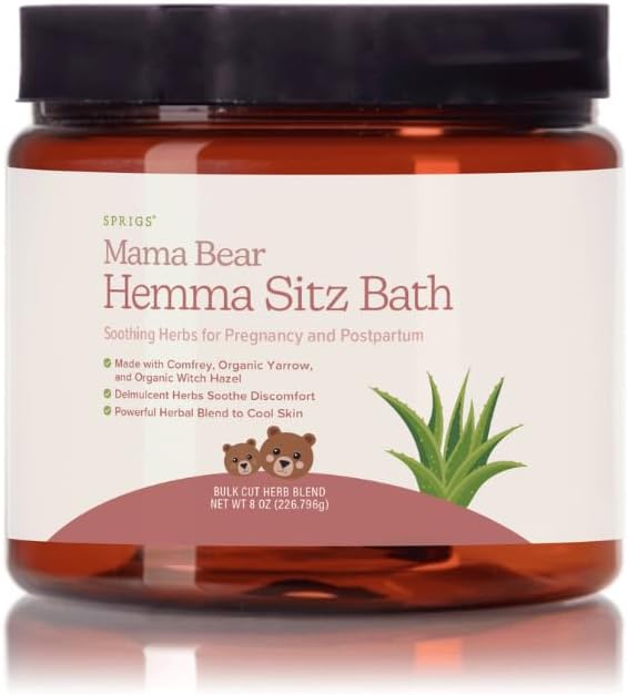 SPRIGS Mama Bear Hemma Sitz 5 Oz | Natural Soak for ‘Hemmies’ & Prenatal & Postpartum Recovery | Herbal Bath with Sea Salt, Organic Aloe Vera, Witch Hazel, Yarrow & Calendula | Support for After Birth