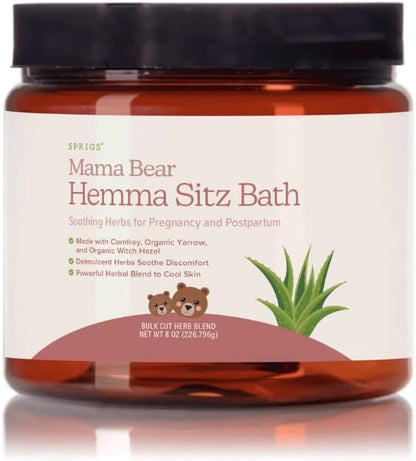 SPRIGS Mama Bear Hemma Sitz 5 Oz | Natural Soak for ‘Hemmies’ & Prenatal & Postpartum Recovery | Herbal Bath with Sea Salt, Organic Aloe Vera, Witch Hazel, Yarrow & Calendula | Support for After Birth