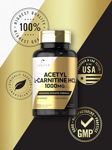 Carlyle Acetyl L-Carnitine HCL Capsules| 1000mg | 100 Count | Non-GMO and Gluten Free