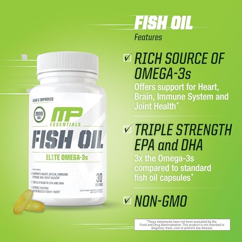 MusclePharm Essentials Fish Oil, Elite Omega 3 Supplement, Supports Joints, Muscular