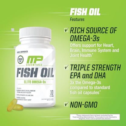 MusclePharm Essentials Fish Oil, Elite Omega 3 Supplement, Supports Joints, Muscular