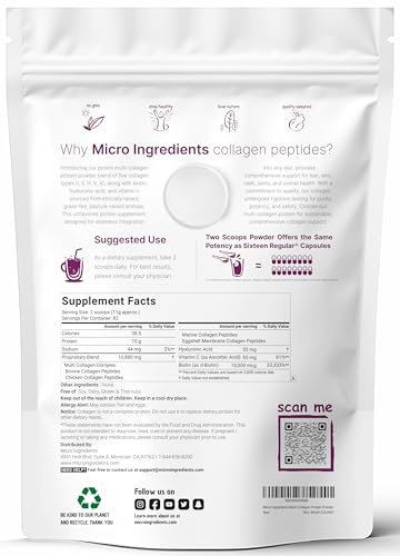 Multi Collagen Protein Powder, 2 Pounds – Type I,II,III,V,X with Biotin 10000mcg
