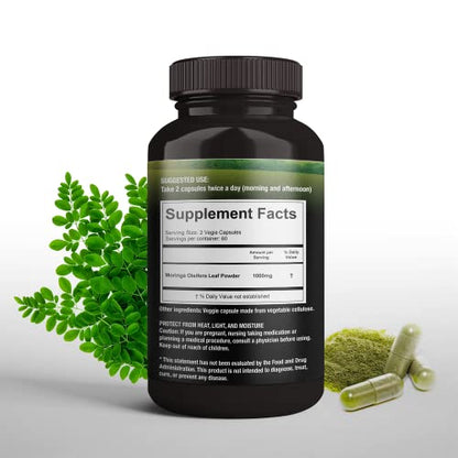 Supreme Herbals, 100% Raw and Pure Moringa Leaf Powder Capsules. Organic Certified