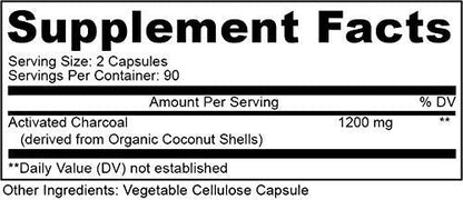 PURELY beneficial Activated Coconut Charcoal 1200mg, 180 Capsules - Pills for Digestive