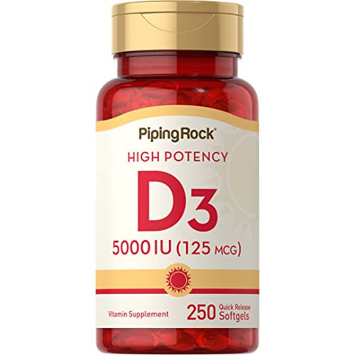 Piping Rock Vitamin D3 5000 IU | 250 Softgels | High Potency Supplement | Non-GMO