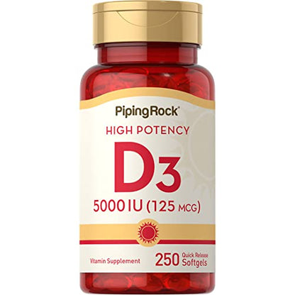 Piping Rock Vitamin D3 5000 IU | 250 Softgels | High Potency Supplement | Non-GMO