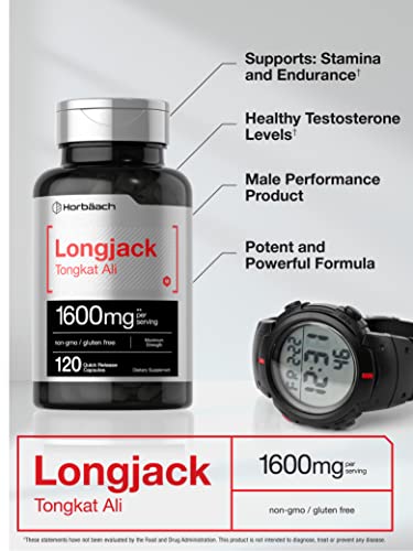 Horbäach Longjack Tongkat Ali 1600 mg | 120 Capsules | Longifolia Root Extract Powder