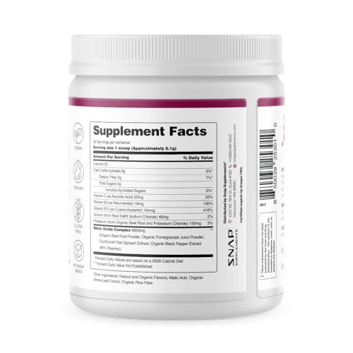 Snap Supplements USDA Organic Beet Root Powder, 3-in-1 Nitric Oxide Supplement