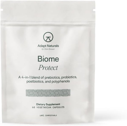 Adapt Naturals 4-in-1 Biome Protect Prebiotics, Probiotics, Postbiotics | & Polyphenols Supplement for Microbiome - Supports Immune & Gut Health, & Mental Clarity for Women & Men - 30 Day Supply
