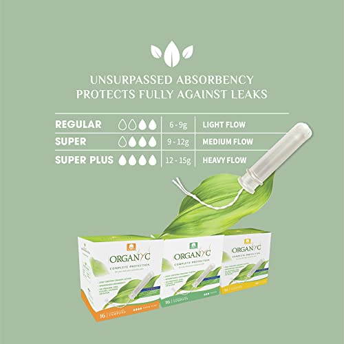 Organyc 100% Certified Organic Cotton Tampons, Plant-Based Eco-Applicator, Regular Flow, 16 Count