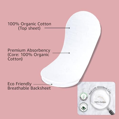 Livlit Ultra Thin Panty Liners Sanitary Pads, 100% Certified Organic Cotton from Texas, Light Absorbency