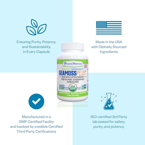 Power By Naturals Sea Moss Plus - USDA Certified Organic Irish Sea Moss Capsules