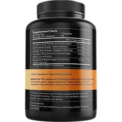 4-in-1 Turmeric and Garlic Supplements with Bioperine 2360 mg (240 ct) Turmeric Ginger