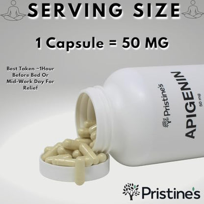 PRISTINE'S Apigenin Relaxation & Sleep Supplement Support - 50mg 300 Day Supply