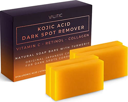 VALITIC Kojic Acid Dark Spot Remover Soap Bars with Vitamin C, Retinol, Collagen