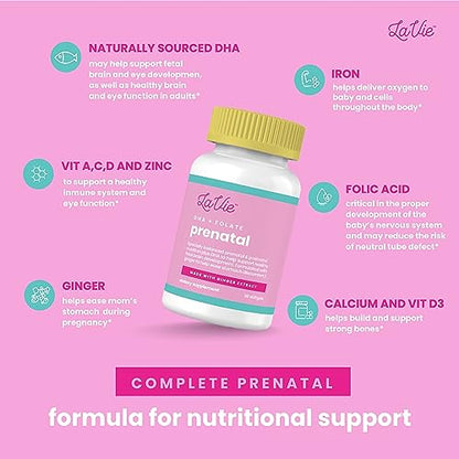 LaVie Prenatal Vitamins with Ginger, DHA, Folic Acid, & Iron - Pregnancy Must Haves for Baby's