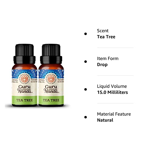 GuruNanda Tea Tree Essential Oil (2x0.5 Fl Oz) - 100% Pure, Undiluted Aromatherapy Oil