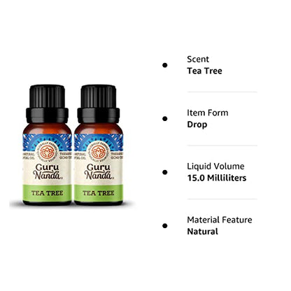 GuruNanda Tea Tree Essential Oil (2x0.5 Fl Oz) - 100% Pure, Undiluted Aromatherapy Oil