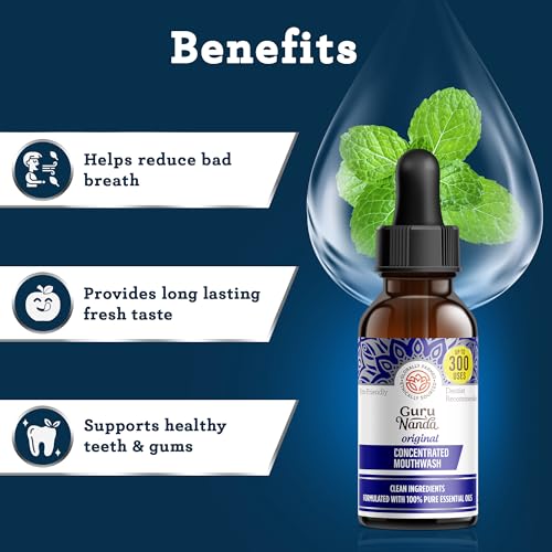 GuruNanda Concentrated Mouthwash (2 fl oz), Fluoride-Free, Mint Mouthwash with Natural