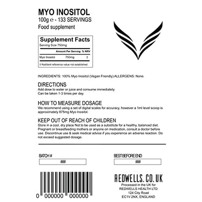Myo Inositol Powder REDWELLS PCOS & Fertility GMO Free Vegan - 100g Pack