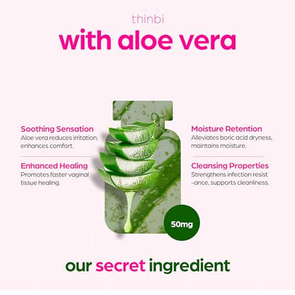 Thinbi Boric Acid Suppositories for Women w/Aloe Vera - BV Treatment & PH Balance