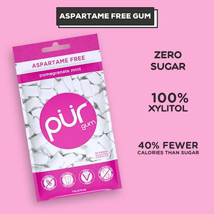 PUR Gum | Aspartame Free Chewing Gum | 100% Xylitol | Natural Pomegranate