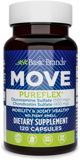 Basic Brands Move Pureflex Glucosamine Chondroitin, 120 Capsules | 500 mg Glucosamine Sulfate and 400 mg Chondroitin Sulfate, Made in USA
