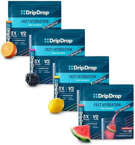 DripDrop Hydration Bold Variety Value Bundle Electrolyte Packets, 128 Count | Watermelon, Berry, Lemon, Orange; 3X Electrolytes, Vitamin C, Magnesium, Zinc; Single Serve Powder Drink Mix; Value Pack