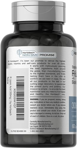 Stabilized R-Lipoic Acid 300mg | 60 Capsules | with Biotin Optimizer | Non-GMO, Gluten