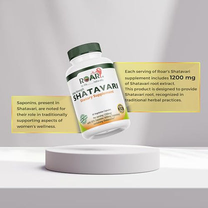 Roar to Life Naturally Shatavari 1200 mg Natural Ayurvedic Vegetarian Capsules Supplement