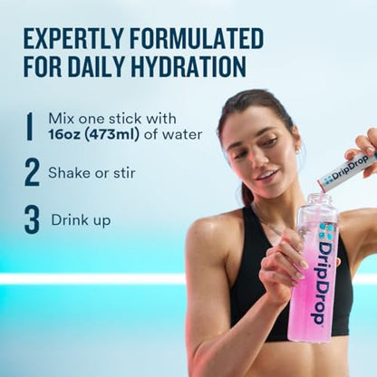 DripDrop Hydration Zero Sugar Plus Electrolyte Packets, Bundle, 16 Ct | Raspberry Lemonade, Watermelon, Tangerine, Tropical Punch, Strawberry Kiwi, Peach, Cherry Limeade, Wild Berry; Sugar Free