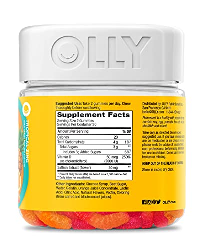 OLLY Hello Happy Gummy Worms, Mood Balance Support, Vitamin D, Saffron, Adult Chewa
