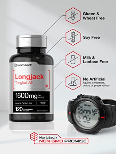 Horbäach Longjack Tongkat Ali 1600 mg | 120 Capsules | Longifolia Root Extract Powder