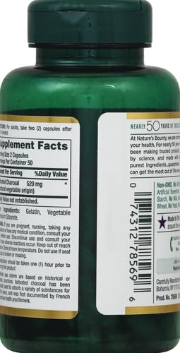 Nature's Bounty Activated Charcoal 260 mg, 100 Capsules, Dietary Supplement to Support