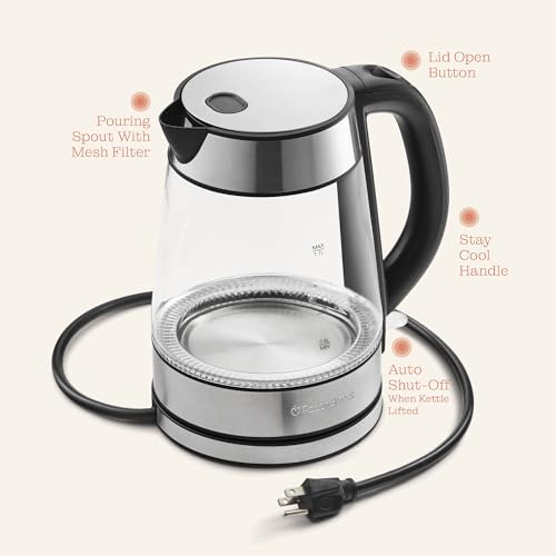Speed-Boil Electric Kettle For Coffee & Tea - 1.7L Water Boiler 1500W, Borosilicate Glass