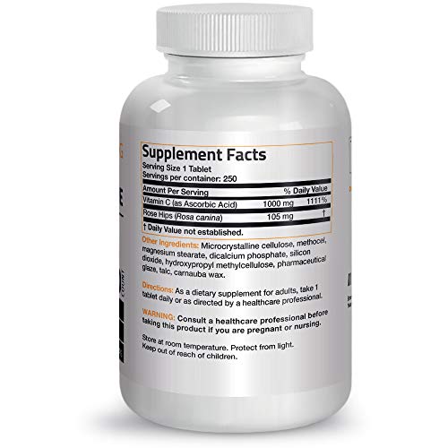 Bronson Vitamin C 1000 mg with Rose Hips Sustained Release, 250 Tablets