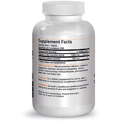 Bronson Vitamin C 1000 mg with Rose Hips Sustained Release, 250 Tablets