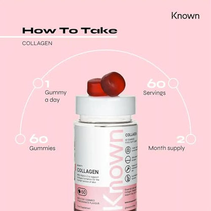 Marine Collagen Gummies by Known Nutrition with Vitamin C | 60 One-a-Day 500mg Hydrolysed Marine Collagen Gummies