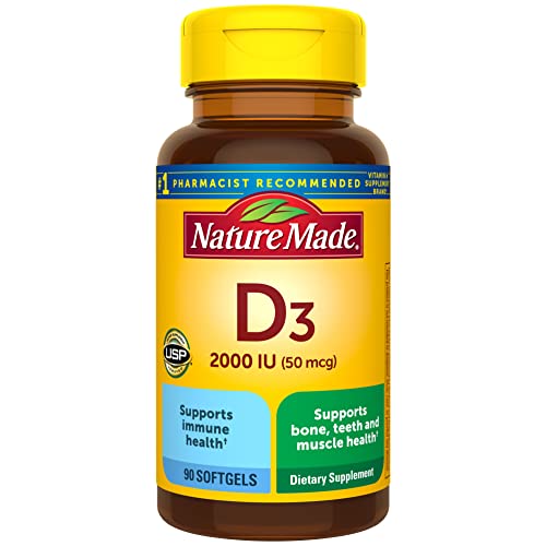 Nature Made Vitamin D3 2000 IU (50 mcg), Dietary Supplement for Bone, Teeth, Muscle 